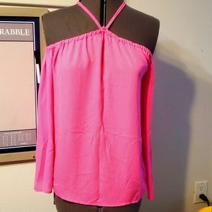 NWOT Pink Off-Shoulder Top with Spaghetti Cross Strap